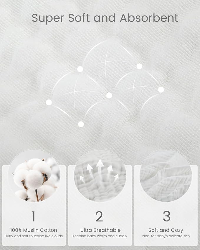 Hooded Baby Towels for Newborn, 35x35 Inch 3 Pack 100% Muslin Cotton Baby Bath - Image 3