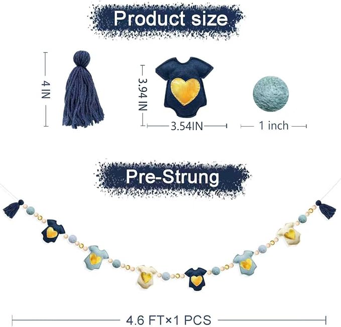 Dusty Blue Gold Baby Clothes Decoration Pre-Strung Handmade Felt Baby Clothes - Image 2