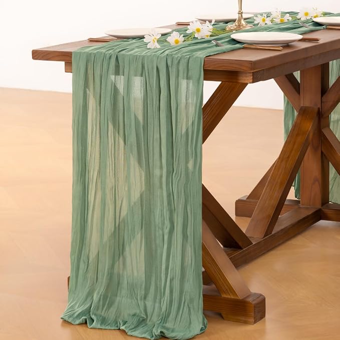 Socomi Sage Green Table Runner Spring Easter Cheesecloth Table Runner 170 inch - Image 5
