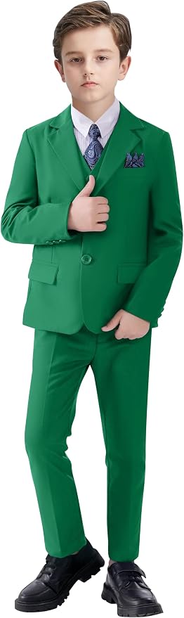 Boy's Suit Formal Slim Fit 5 Pieces Suit Set Blazer Vest Pants - Image 6
