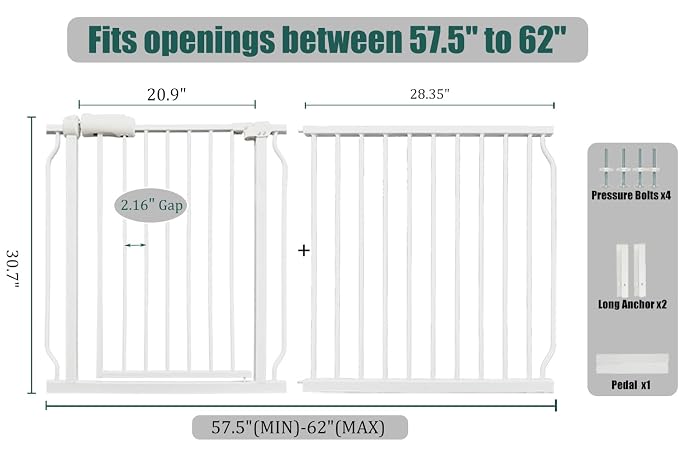57.5-62 Inch Extra Wide Baby Gate, Auto Close Safety Gate - Image 2