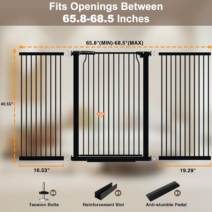 40.55" Extra Tall and Wide Baby & Dog Gate, 68.6-71.2 in, Pressure Mounted - Image 6