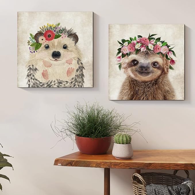 Oridomy Funny Sloth Wall Art Rustic Country Animal Canvas Print Sloth Wearing a - Image 3