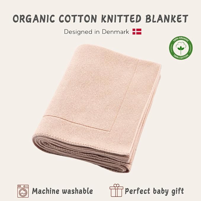 Knitted Organic Cotton Baby Blanket- Swaddle Blanket - Image 3