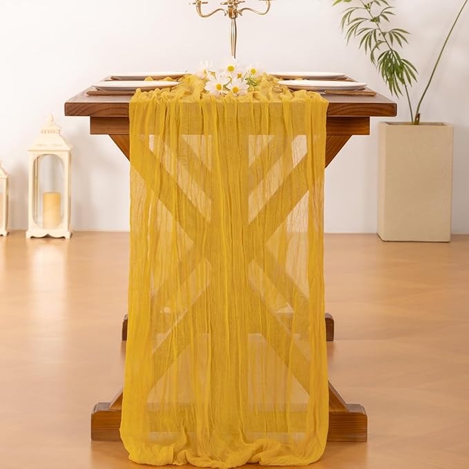 Socomi Gold Yellow Table Runner Spring Easter Cheesecloth Table Runner 170 inch - Image 4