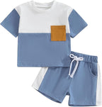 Rtnnsbbfcm Newborn Baby Boy Summer Clothes Short Sleeve Color Block Front by Rtnnsbbfcm