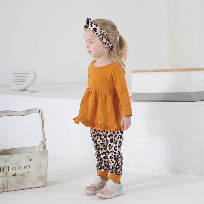 Kulcerry Toddler Baby Girl Clothes Solid Color Long Sleeve Ruffle Tops Pants - Image 6