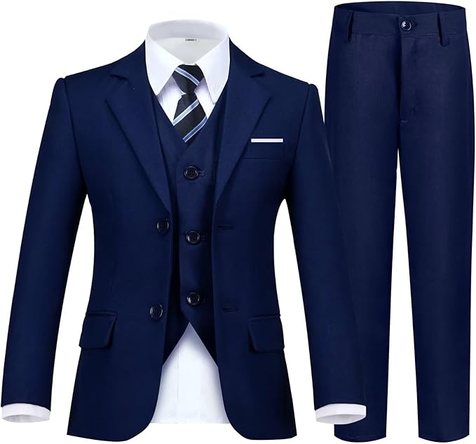 Boy's Suit Formal Slim Fit 5 Pieces Suit Set Blazer Vest Pants by Fesenbo