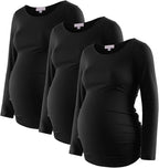 Bhome Women's Maternity Shirts 3 Packs Long Sleeve Pregnancy Tops Basic Side by Bhome