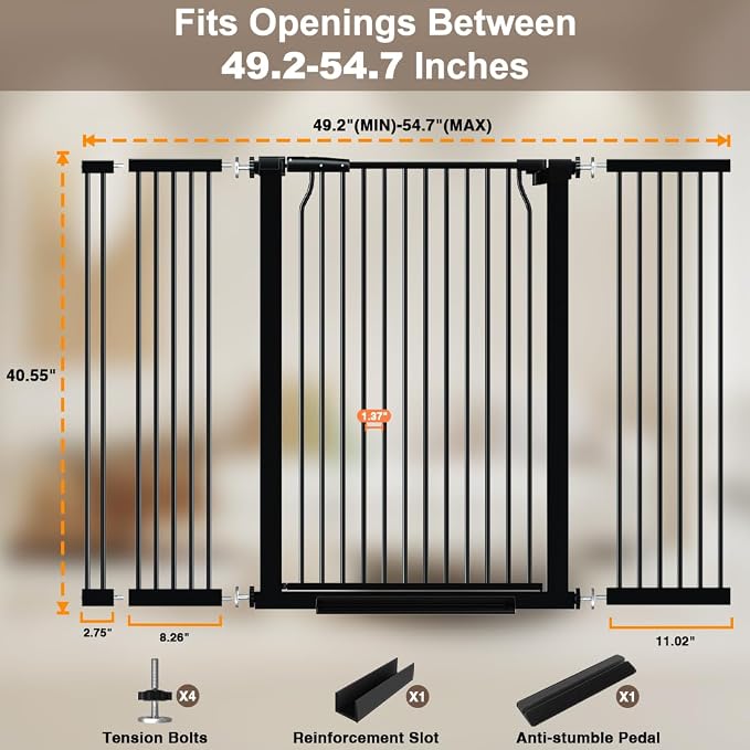 40.55" Extra Tall Baby Gate, 49.2-54.7 in Wide, No Drilling, Pressure Mounted - Image 2