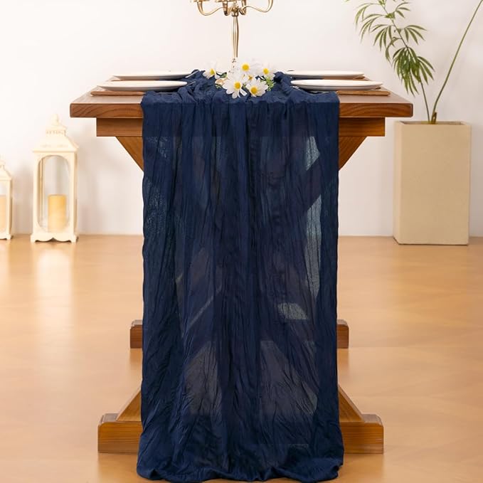 Socomi Navy Blue Table Runner Spring Easter Cheesecloth Table Runner 170 inch - Image 4