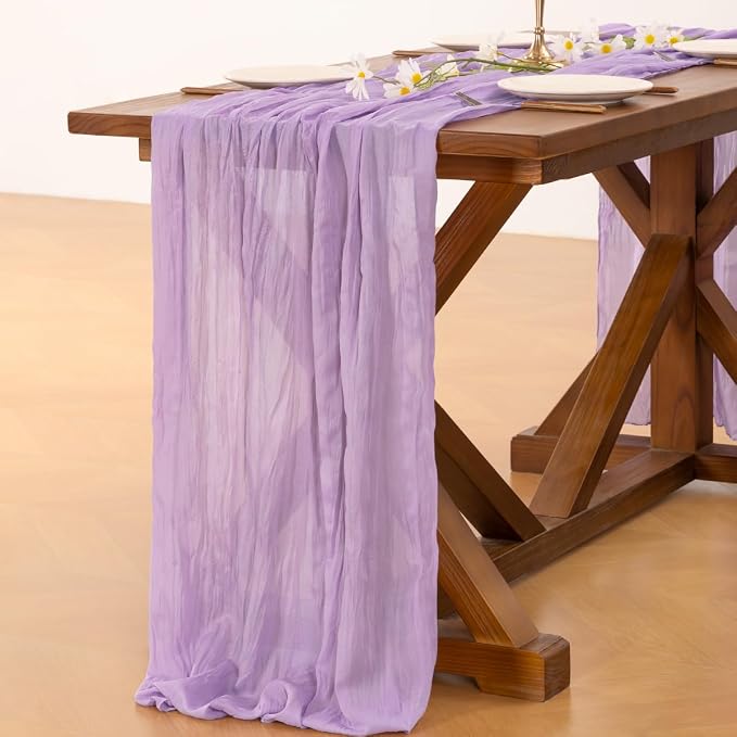 Socomi Lilac Purple Table Runner Spring Easter Cheesecloth Table Runner 170 - Image 3