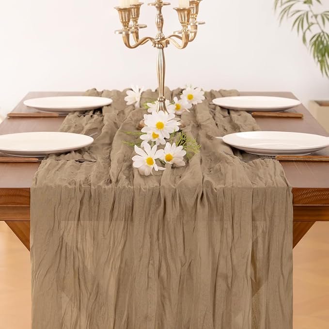 Socomi Nude Coffee Table Runner Spring Easter Cheesecloth Table Runner 170 inch - Image 6