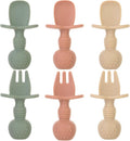 6 Pack Baby Spoons and Forks Set, Silicone First Stage Self Feeding Infant by Eascrozn