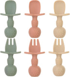 6 Pack Baby Spoons and Forks Set, Silicone First Stage Self Feeding Infant by Eascrozn