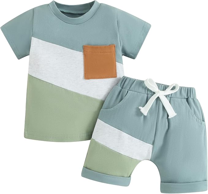 Rtnnsbbfcm Newborn Baby Boy Summer Clothes Short Sleeve Color Block Front by Rtnnsbbfcm