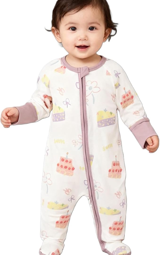 Baby Footed Pajamas with Mittens Rayon from Bamboo 2pcs Newborn Infant 2-way - Image 5