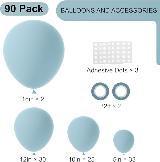 90pack Aqua Balloons Different Size 18/12/10/5 Inch Aqua Balloon Garland Arch - Image 2