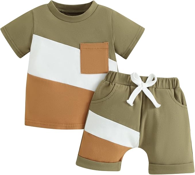Rtnnsbbfcm Newborn Baby Boy Summer Clothes Short Sleeve Color Block Front by Rtnnsbbfcm