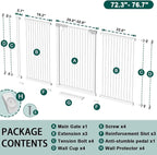 Fairy Baby 40.5" Extra Tall Baby Gate, 72.3"-76.7" Extra Wide Long Pet Gate - Image 2