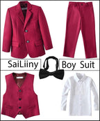 Boys Suits 5 Pieces Slim Fit Blazer Pants Black Blue Outfit Suit - Image 2