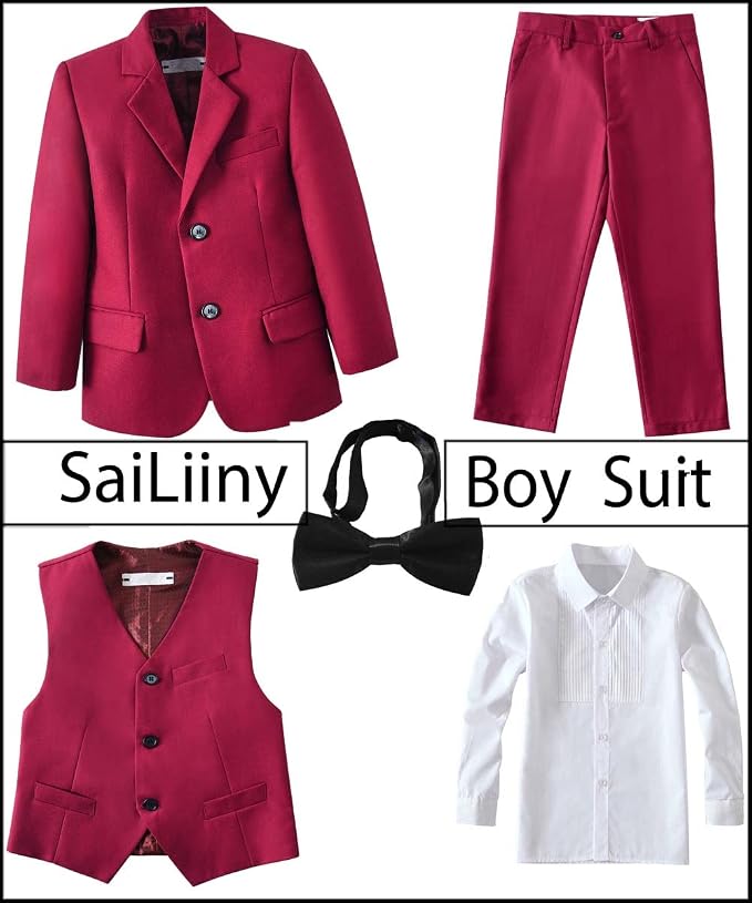 Boys Suits 5 Pieces Slim Fit Blazer Pants Black Blue Outfit Suit - Image 2