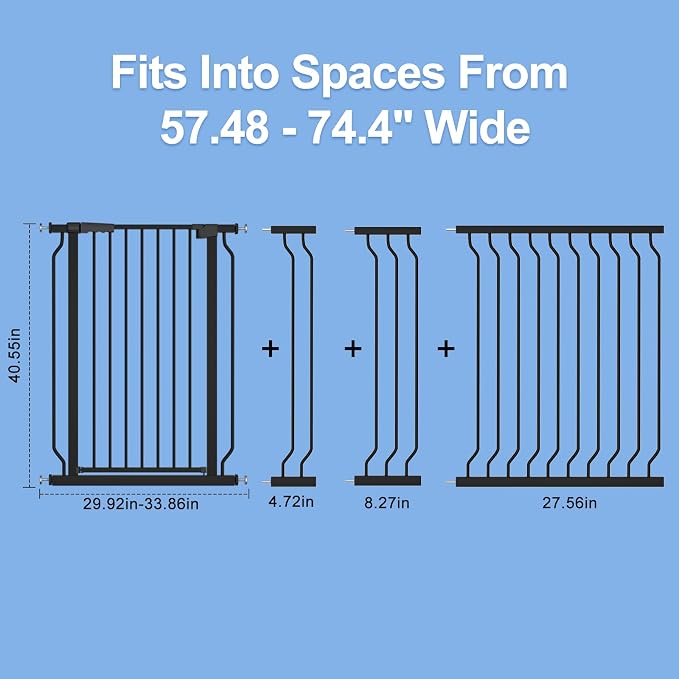 WAOWAO Extra Tall 40.55" Baby Gate 57.48-74.4" Wide Pressure Mounted Walk - Image 4