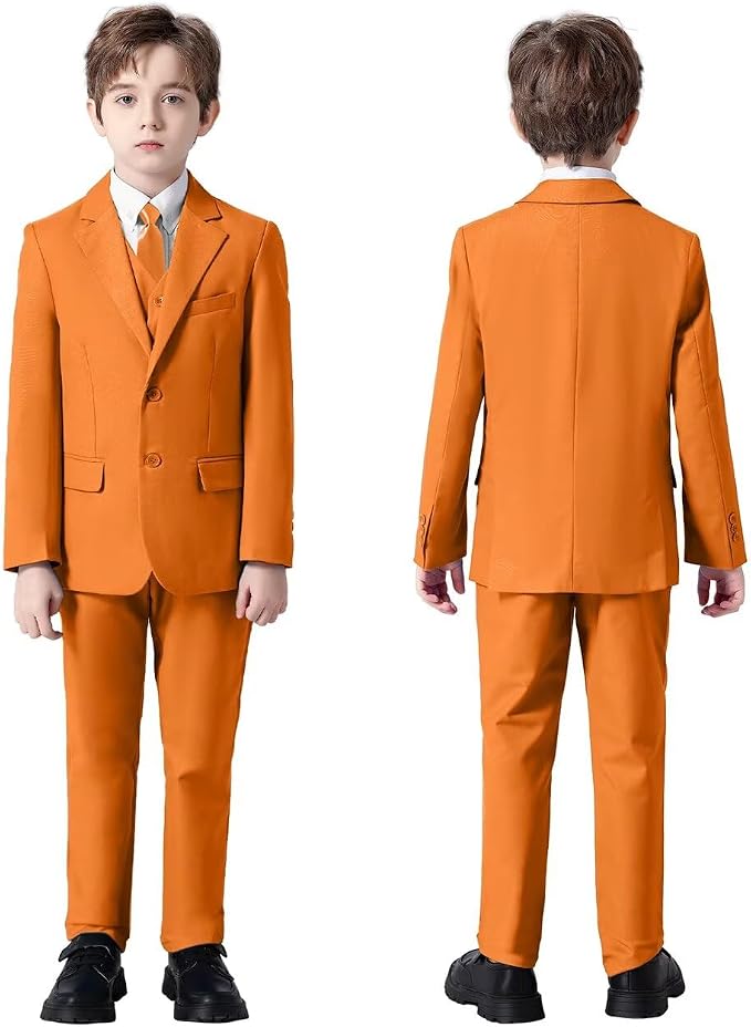 Boys Suit 4 Pcs Slim Fit Set Casual Suits Wedding Outfit Prom Jacket Vest Pant - Image 5