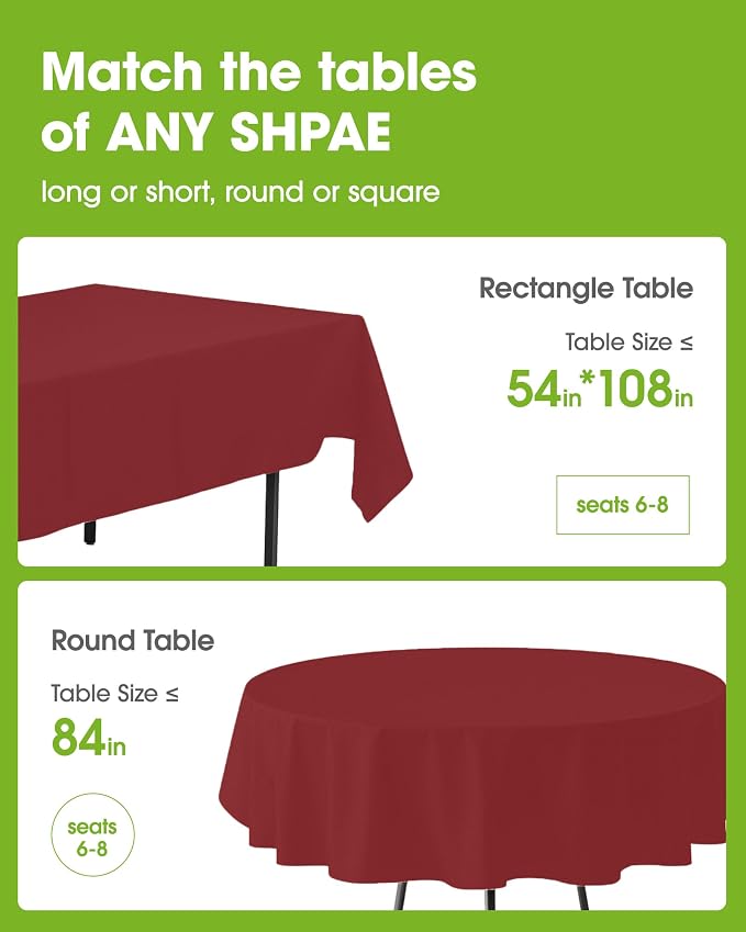 Pureegg Plastic Table Cloth Disposable 8 Pack, 54 x 108 Inch Table Cloths - Image 2