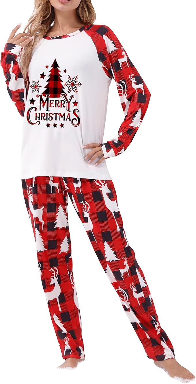 Awoscut Christmas Family Matching Pajamas Christmas Pjs Holiday Nightwear - Image 5