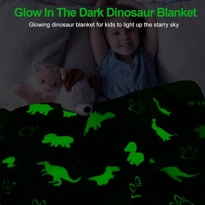 TEHALK Dinosaur Glow in the Dark Kids Throw Blanket - Image 2