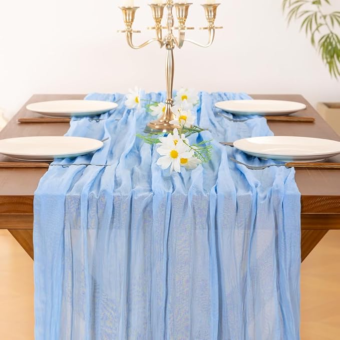 Socomi Blue Table Runner Spring Easter Cheesecloth Table Runner 170 inch Cheese - Image 6