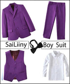 Boys Suits 5 Pieces Slim Fit Blazer Pants Black Blue Outfit Suit - Image 2