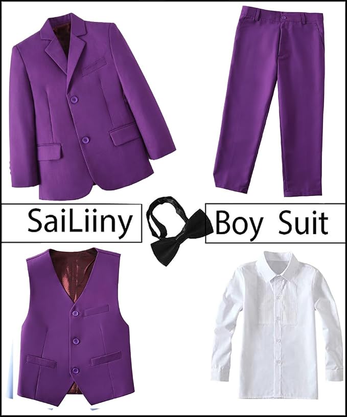 Boys Suits 5 Pieces Slim Fit Blazer Pants Black Blue Outfit Suit - Image 2