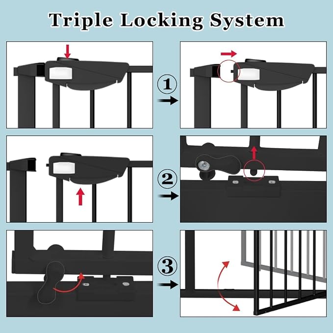 WAOWAO Triple Lock 77.17-84.65" Baby Gate Extra Wide Pressure Mounted Walk - Image 3