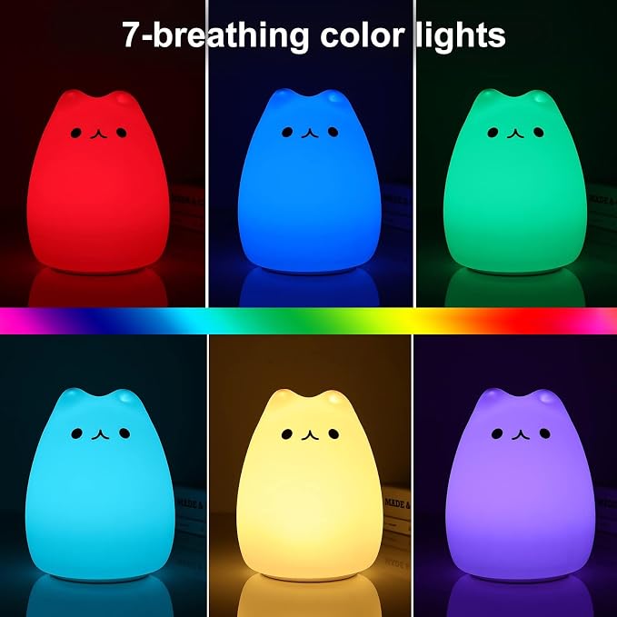 LOVERUIS Cat Lamp Night Light Girl Colorful Squishy Night Lights - Image 2