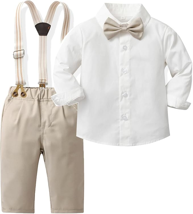 CORATED Toddler Dress Suits Baby Boys Clothes Sets Bowtie Shirts Suspenders - Image 2