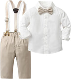 CORATED Toddler Dress Suits Baby Boys Clothes Sets Bowtie Shirts Suspenders - Image 2