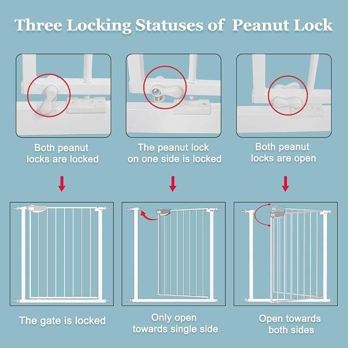 WAOWAO Triple Lock Baby Gate Extra Wide 57.87-62.59" Pressure Mounted Walk - Image 4