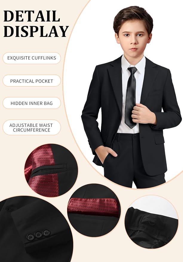 Boys Formal Suit Set 4 Pieces Kids Tuxedo Ring Bearer Outfit - Image 3