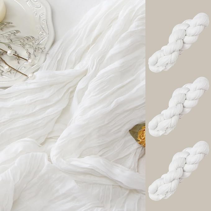 FEXIA 3 Pack White Cheesecloth Table Runner 35x120 Inches by FEXIA
