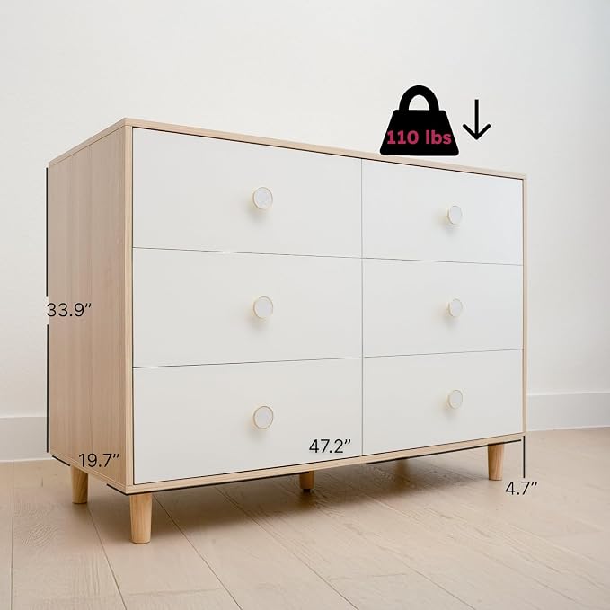 Baby Dresser for Nursery, and Bedroom – 6 Drawer White Wood Dresser - Image 2