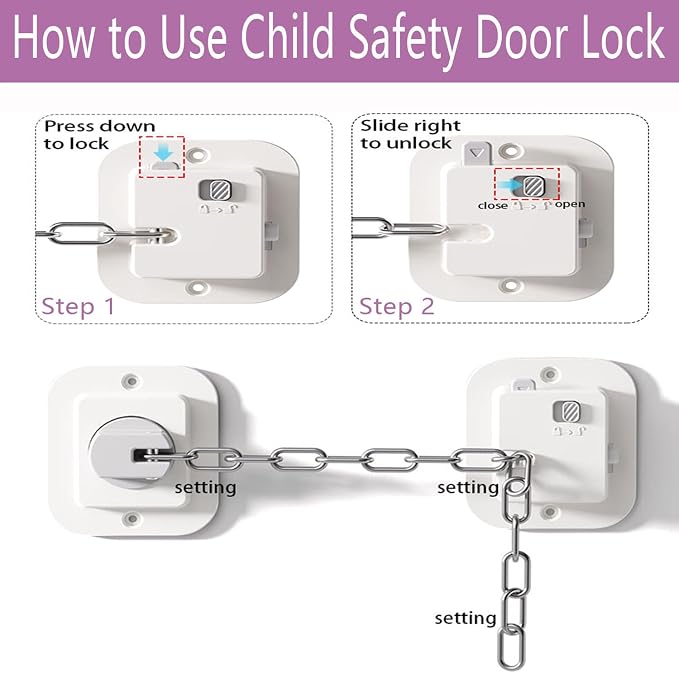 Child Proof Door Lock with Adjustable Strap, 3M Adhesive Safety Locks - Image 6
