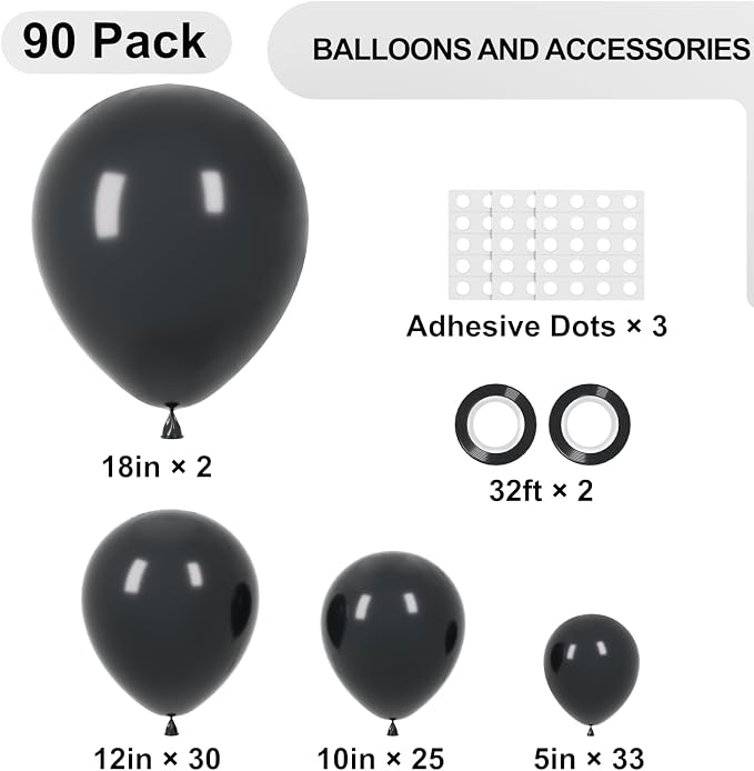 90pack Black Balloons Different Size 18/12/10/5 Inch Black Balloon Garland Arch - Image 2