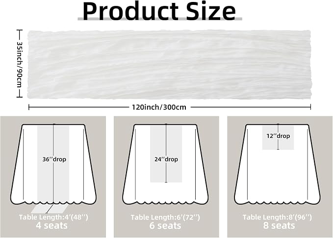 FEXIA White Gauze Cheesecloth Table Runner Spring Wedding Decor - Image 2