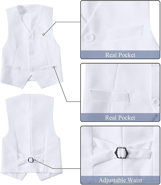 Boy's Suit Formal Slim Fit 5 Pieces Suit Set Blazer Vest Pants - Image 4