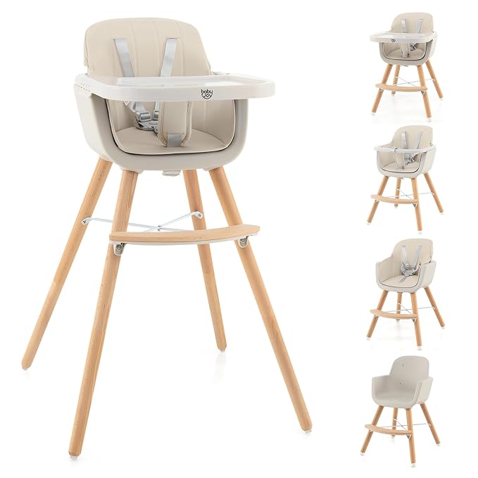 BABY JOY Convertible Baby High Chair, 3 in 1 Wooden Highchair/Booster/Chair by BABYJOY