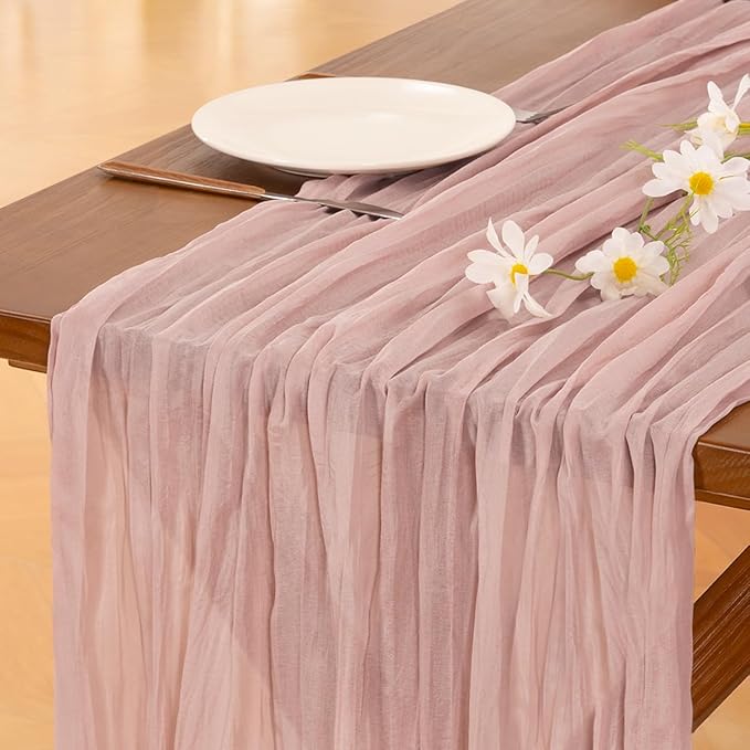 Socomi 4pcs Pink Table Runner Spring Easter Cheesecloth Table Runner 170 inch - Image 3