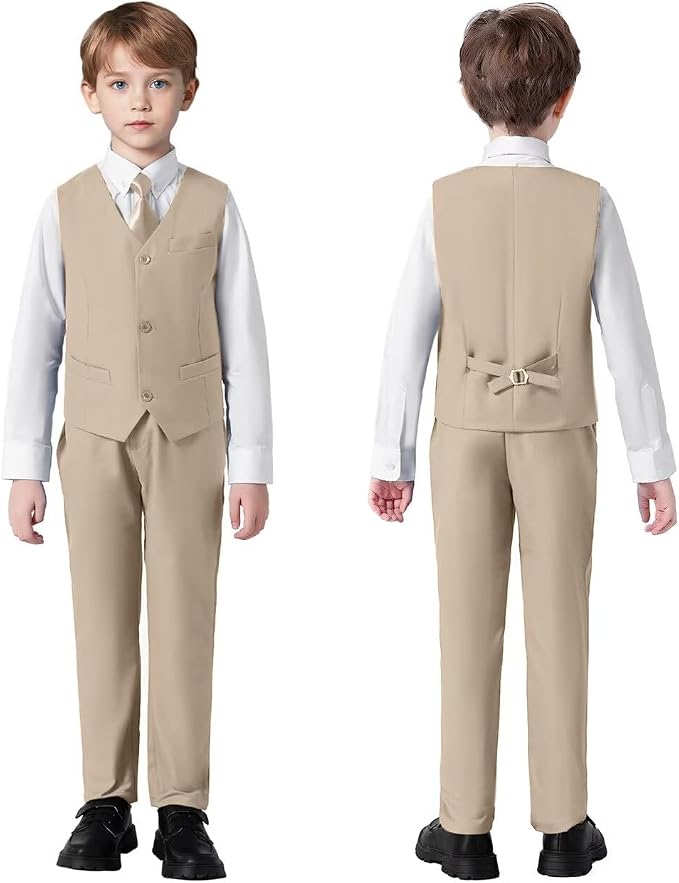 Boys Suit 4 Pcs Slim Fit Set Casual Suits Wedding Outfit Prom Jacket Vest Pant - Image 6
