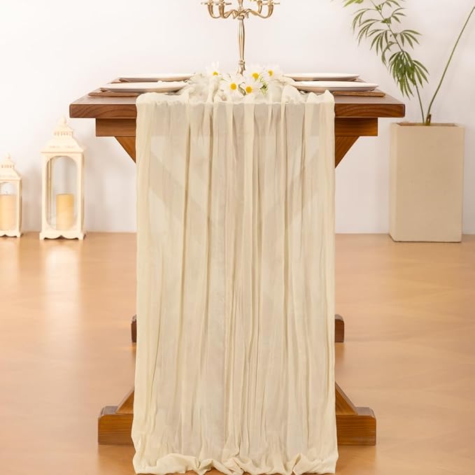 Socomi Beige Table Runner Spring Easter Cheesecloth Table Runner 170 inch - Image 4